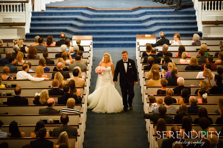 bride and groom walking down the aisle, Wedding at Second Baptist Church, houston wedding, second baptist church